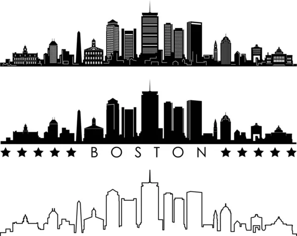 Boston City Skyline Outline Silhouette Vector — Vettoriale Stock