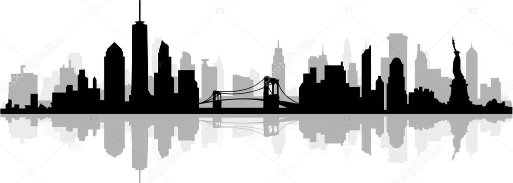 New York City Skyline Silhouette Cityscape Vector