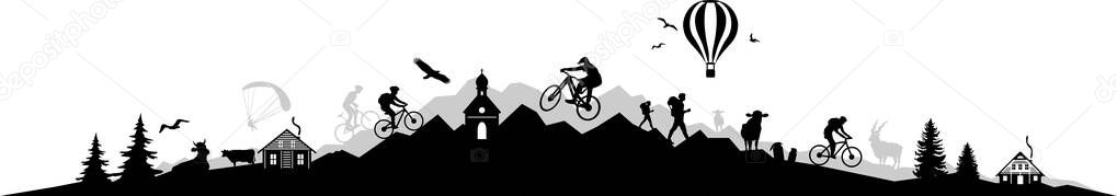 Mountain Sport Landscape Silhouette Outline Vector