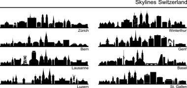 SWitzERLAND, Şehir Skyline Siluet Şehir Vektörü