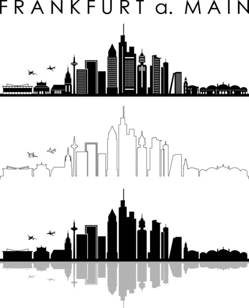 フランクフルトメインシティスカイラインシルエット Cityscape Vector — ストックベクタ