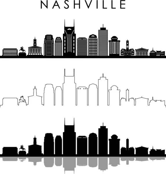 Nashville City Skyline Silhouette Cityscape Vector — ストックベクタ