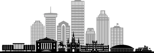 ニューオリンズ Louisiana City Skyline Silhouette Cityscape Vector — ストックベクタ