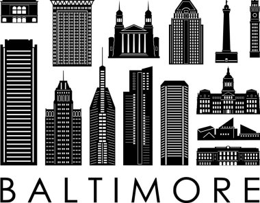 Baltimore MARYLAND Şehri Skyline Siluet Şehir Vektörü