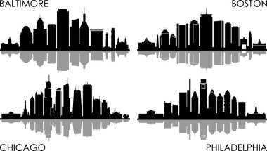 Baltimore Chicago BOSTON PHILADELPHIA City Skyline Siluet Şehir Vektörü