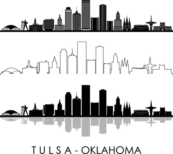 Tulsa Şehri Oklahoma Skyline Siluet Şehir Vektörü — Stok Vektör