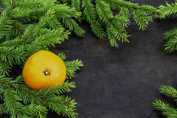 Frame Fir Branches Tangerines Winter Mood Holiday New Year Christmas — Stock Photo, Image