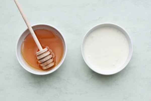 Honey Yogurt Ingredients Homemade Natural Face Mask Skin Treatment Top — Stock Photo, Image