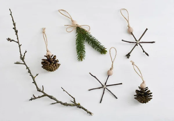 Natürliche Handgefertigte Zero Waste Christbaumschmuck Ansicht Von Oben — Stockfoto