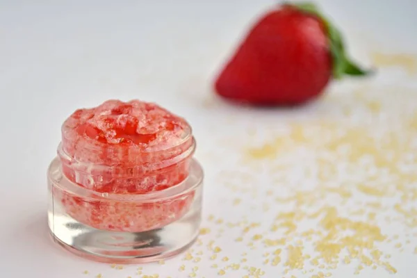 Aardbeien Lip Scrub Close Schot — Stockfoto