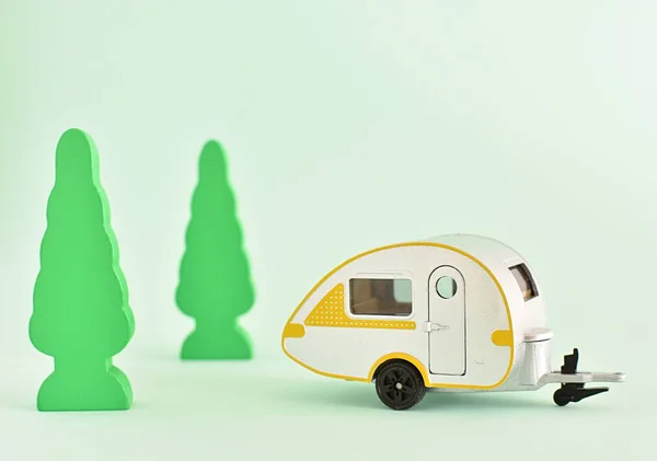 Camping Traveling Concept Miniature Caravan Van Parked Camp Site — Stock Photo, Image