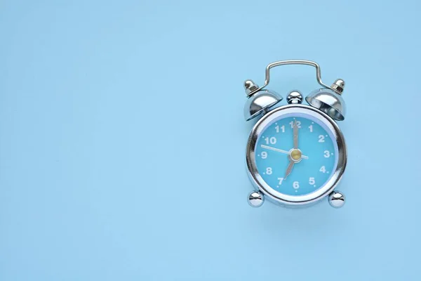 Retro Alarm Clock Light Blue Background Free Space Text Good — Stock Photo, Image