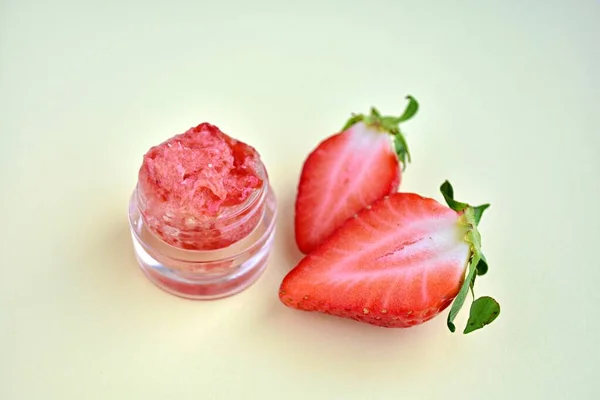 Strawberry Lip scrub close up shot