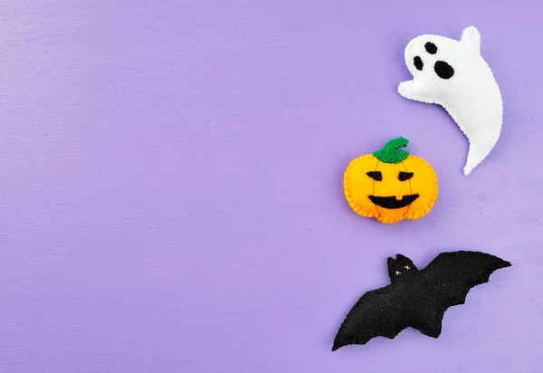 Halloween Background Felt Decorations Bat Pumpkin Ghost Space Text — 스톡 사진