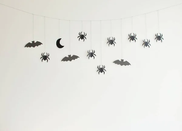 Decoraciones Para Fiesta Halloween Guirnalda Papel Negro Con Luna Arañas —  Fotos de Stock