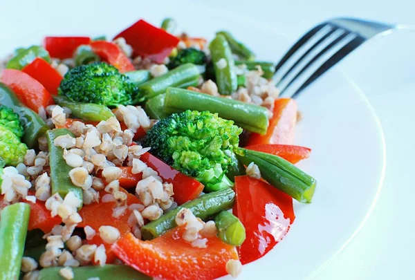 Gebackenes Gemüse Und Buchweizen Gesunde Vegane Kost Diätrezept Roter Paprika — Stockfoto