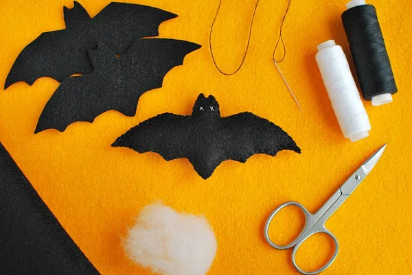 Artesanía Fieltro Halloween Decoración Hecha Mano Tela Fieltro Tutoriales Cómo —  Fotos de Stock