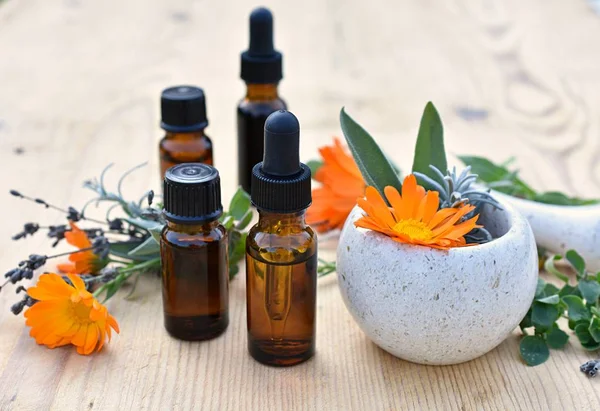 Etherische Oliën Aromatherapie Fytotherapie Alternatieve Kruidengeneeskunde Thuisapotheker Natuurlijke Remedies — Stockfoto