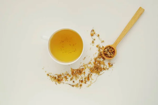 Healing Chamomile Tea Honey Flat Lay — Stock Photo, Image
