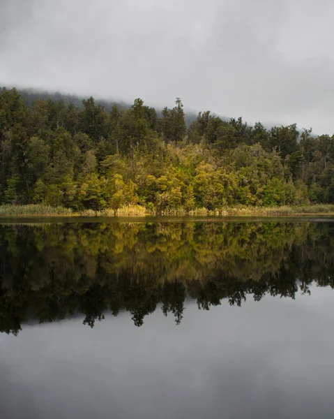 新西兰马西森湖水面上的树木倒影 — 图库照片