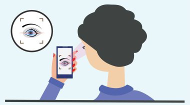 Düz dizaynlı kadın karakter vektörü tarafından mobil göz taraması