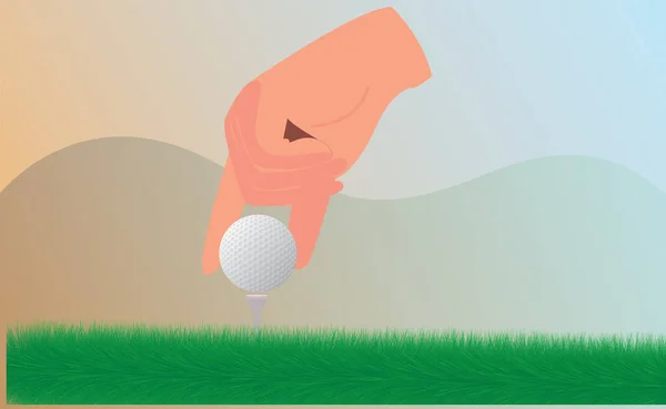 ゴルフボールとともに草ベクトル現実的なボールとともにバックグラウンドゴルフ保持手 — ストックベクタ