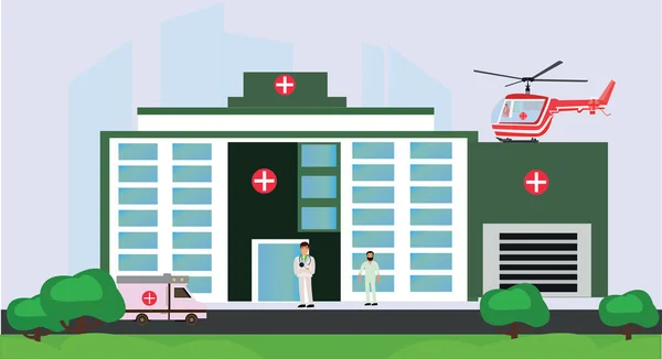 Ambulância Aérea Pronta Hospital Helicóptero Resgate Médico Ilustração Plana — Vetor de Stock