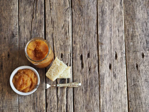 Pike river fish caviar and sandwiches on a wooden rustic ancient background. — ストック写真