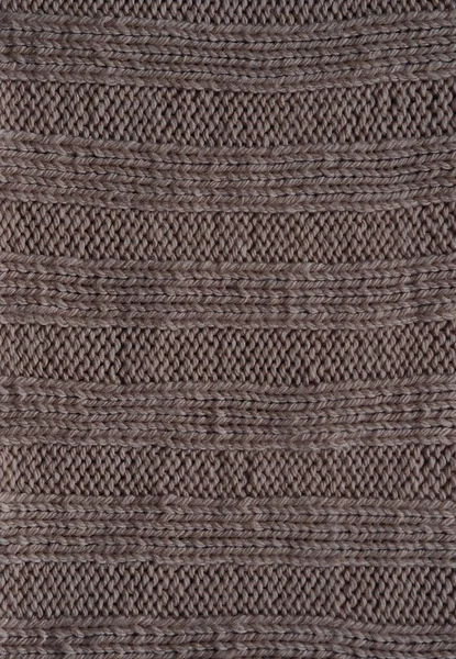 Fond texturé en maille marron, tricoter avec les boucles avant et arrière. Tricot à main . — Photo