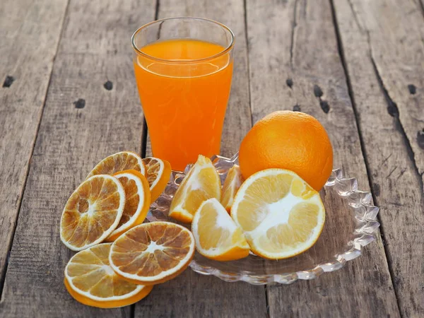 Benefícios Frutas Frescas Secadas Fruta Laranja Fresca Seca Com Suco — Fotografia de Stock