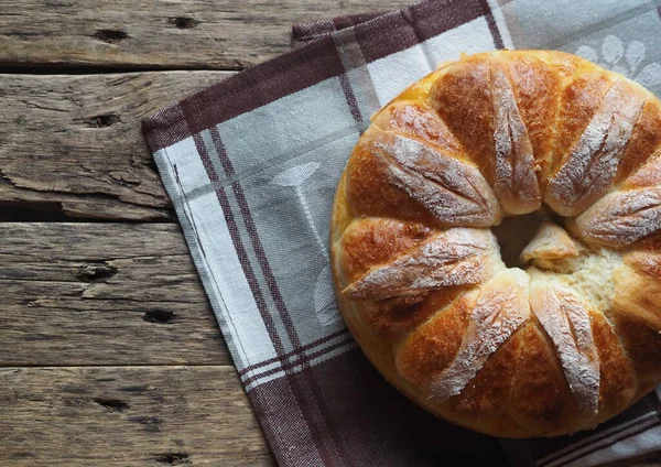 Festlig Påsk Jul Eller Vardagliga Bröd Rullar Trä Rustika Antika — Stockfoto