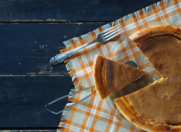 Accueil Cuisson Tarte Ronde Citrouille Orange Dessert Végétarien Naturel Sur — Photo