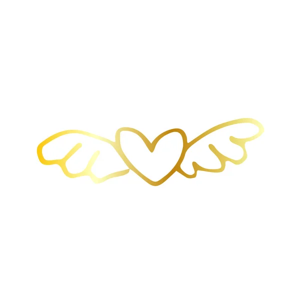 Χρυσή Καρδιά Φτερά Doodle Στοιχείο Στοιχείο Ημέρας Του Αγίου Βαλεντίνου — Διανυσματικό Αρχείο