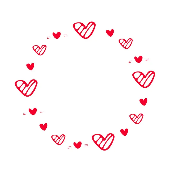 Karalama Tarzında Kalpler Yuvarlak Çerçeve Kalplerdeki Romantik Çerçeveyi Sevin Sevgililer — Stok Vektör