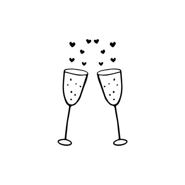 Wine Glasses Doodle Element Valentines Day Element — Stock Vector