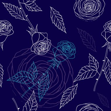 Güzel el çizimi güller, desensiz çiçekler. Çiçekler arka planda. Çiçekler karalama stili vektörlerde. Duvar kağıtları, kumaş, tekstil, ambalaj için çiçeksiz desen.