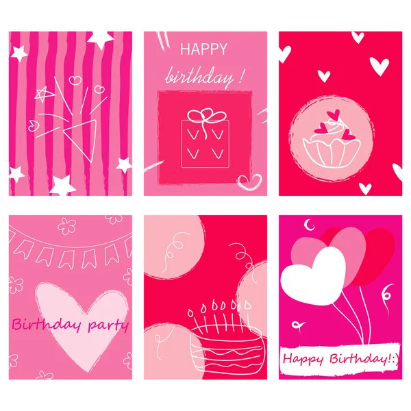 Set Happy Birthday Greeting Cards Vector — 스톡 벡터