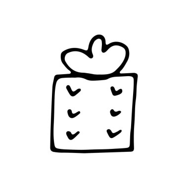 El çizimi hediye kutusu vektör biçiminde. Tebrik kartları, posterler ve diğer tasarımlar için hediye kutusu dekoratif ögesi