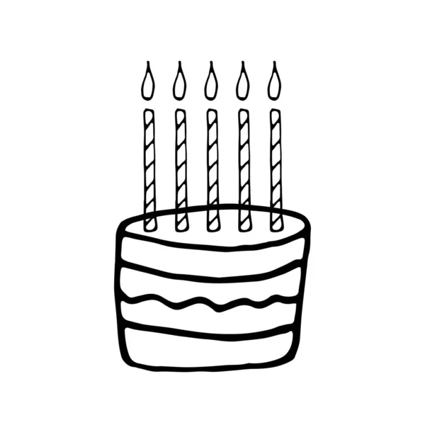 Hand Drawn Birthday Cake Candles Doodle Style Vector Birthday Cake — 스톡 벡터