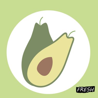 Avokado çizimi vektör çizimi. Sağlıklı gıda tropikal illüstrasyonu. Düz dizayn. Doğal organik gıda vektörü. Vejetaryen yemeği. Avokado ekolojik ürün ve reklamcılık kavramı.