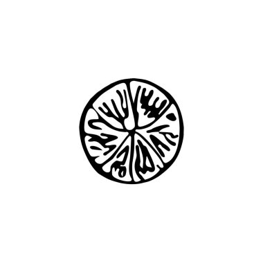 Tek elle çizilmiş limon dilimi. Doodle vektör illüstrasyonu.