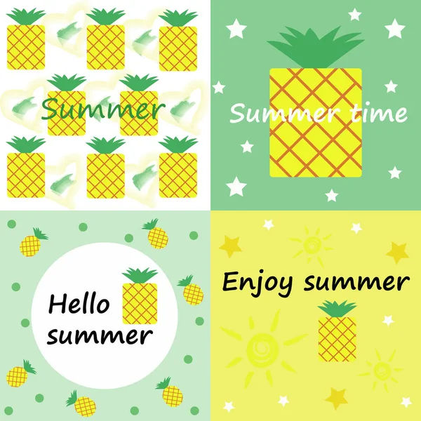 Pineapple Summertime Design Cards Postcards Invitations Greeting Cards Summer Banner — 스톡 벡터