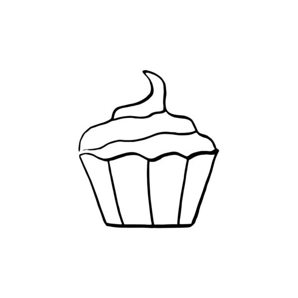 Single Cupcake Doodle Style Hand Drawn Vector Illustration Greeting Cards — 스톡 벡터