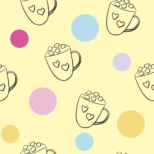 Cups Coffee Seamless Pattern Doodle Style Vector Чашки Кофе Шаблон — стоковый вектор