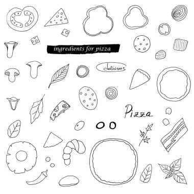 Karalama biçimli vektör illüstrasyonunda pizza için gerekenler