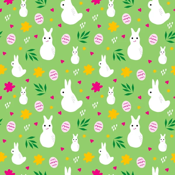 Sweet Easter Seamless Pattern Easter Bunny Eggs Vector Easter Background — Stock Vector