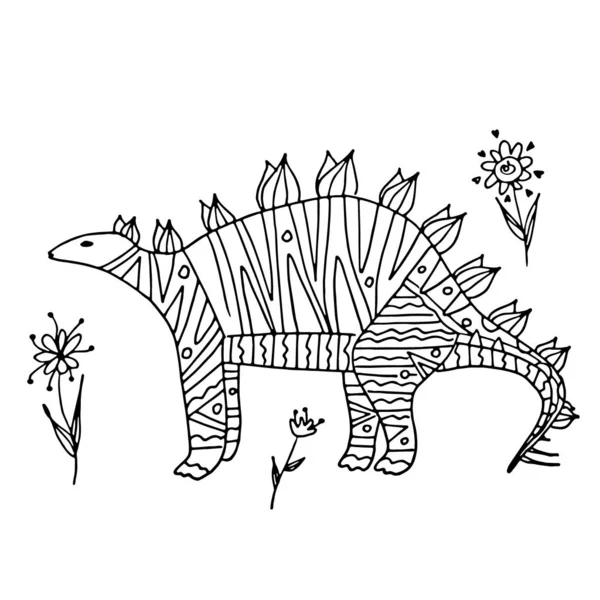Vektor Pewarnaan Dinosaurus Gambar Tangan Buku Mewarnai Untuk Anak Anak - Stok Vektor