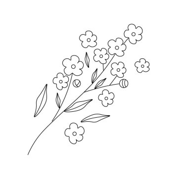 Güzel çiçek karalama vektör çizimi. Çiçek dekoratif elementli dal