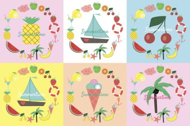 Kart kalıpları için yaz şablonu tebrik kartı davetleri. yaz dönemi konsept vektörü