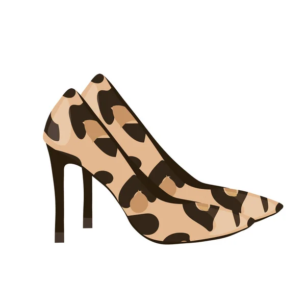 Schoenen Met Luipaard Dierenprint Digitale Illustratie Schoenen Mode Illustratie — Stockvector